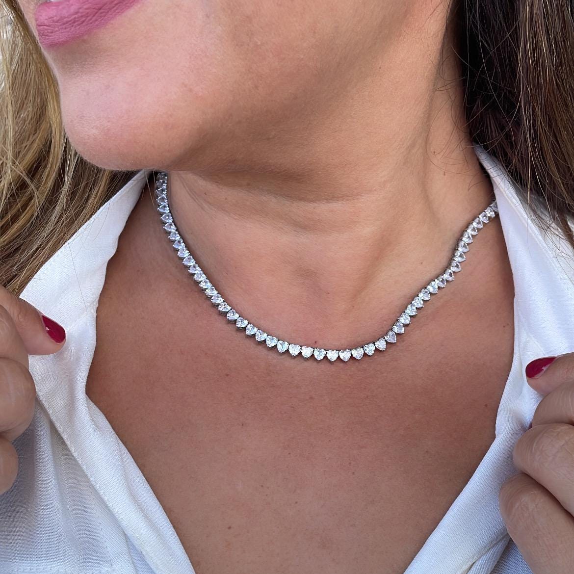 18k Gold Filled 5mm Heart Shaped Tennis Necklace with Bayonet Clasp