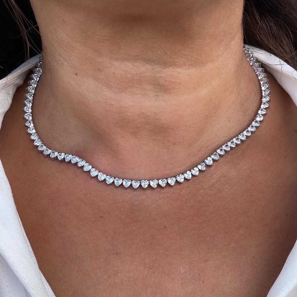 18k Gold Filled 5mm Heart Shaped Tennis Necklace with Bayonet Clasp