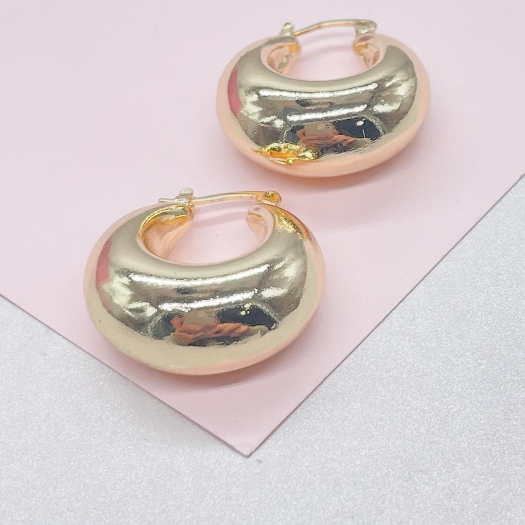 18k Gold Filled Chunky Puffy Smooth Dome Hoop Earring