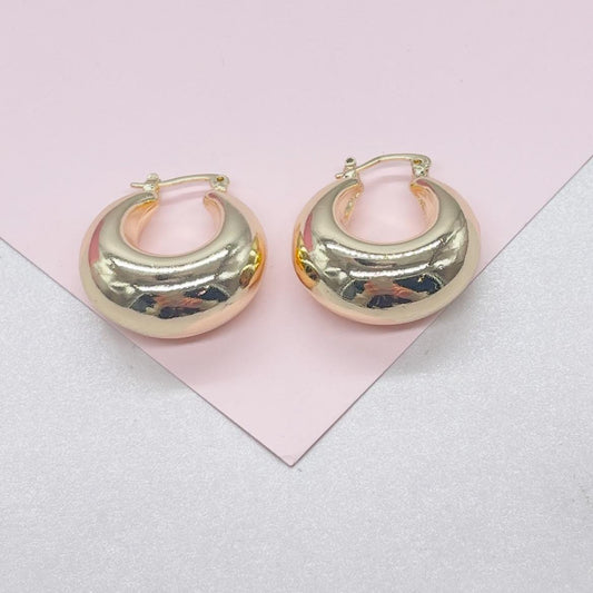 18k Gold Filled Chunky Puffy Smooth Dome Hoop Earring