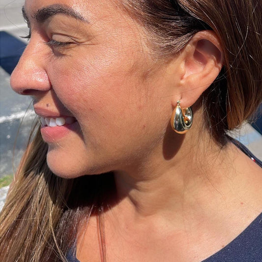 18k Gold Filled Chunky Puffy Smooth Dome Hoop Earring