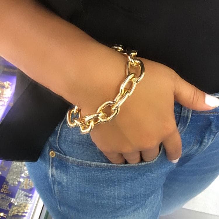 18k Gold Filled Large Link Bracelet, Chunky Link Chain Bracelet Women, 18k Gold Filled Chain Bracelet