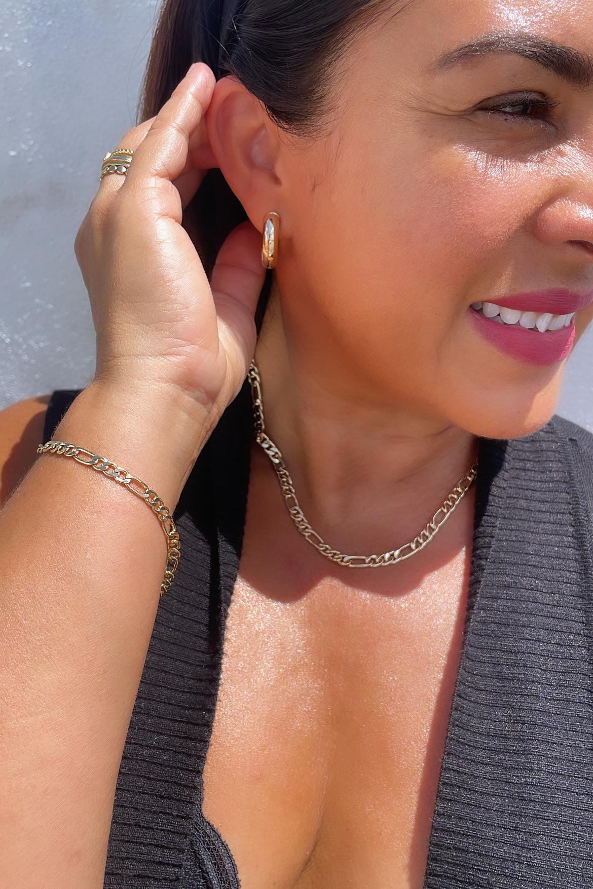 18k Gold Filled 6mm Figaro Link Set, Sold separately