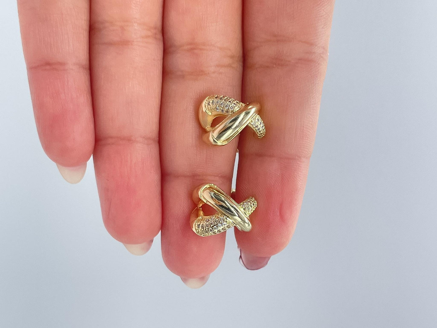 18k Gold Filled X Stud Hoop Earring with CZ Patterned