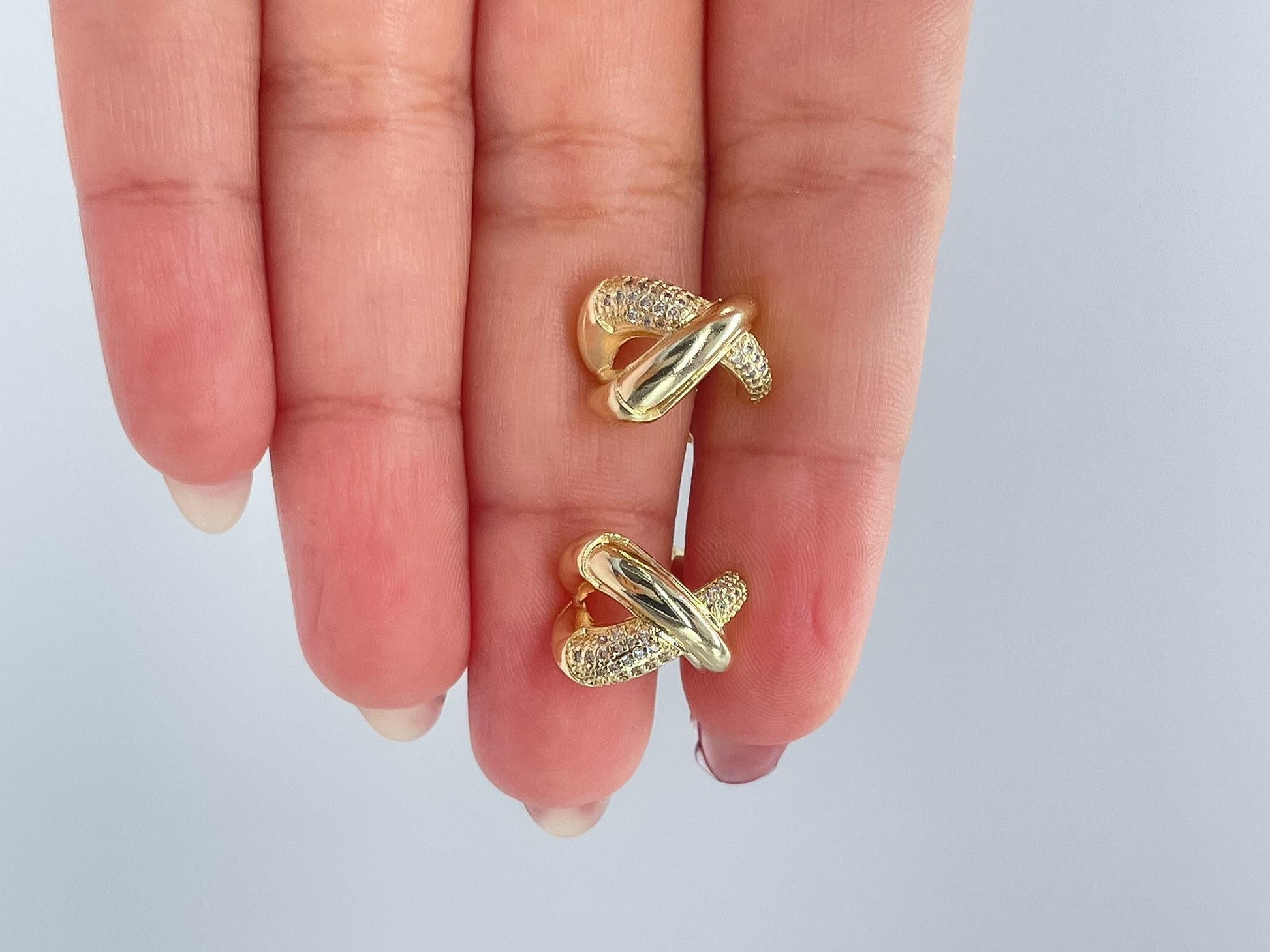 18k Gold Filled X Stud Hoop Earring with CZ Patterned