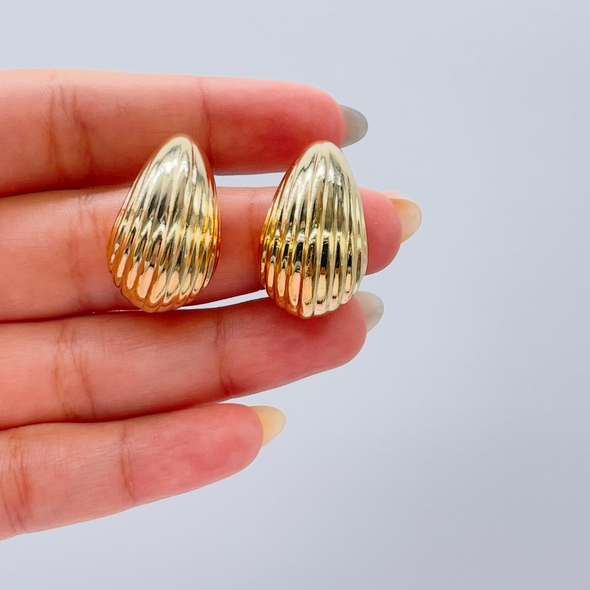 18k Gold Filled Smooth XL Tear Drop Earring with Shell Patterns