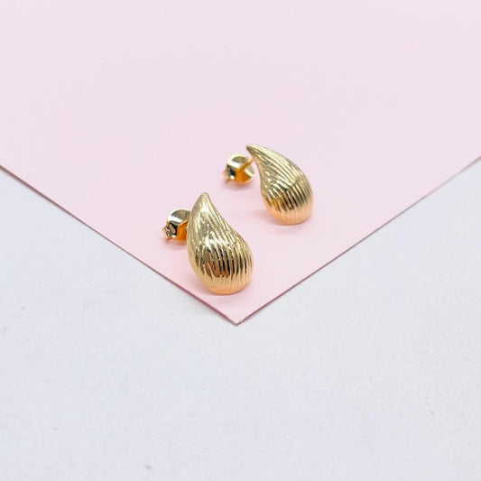 18k Gold Filled Hollowed Tear-Drop Earring With Textured Patterns