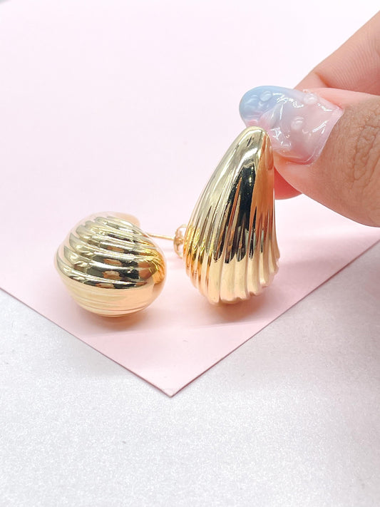 18k Gold Filled Smooth XL Tear Drop Earring with Shell Patterns
