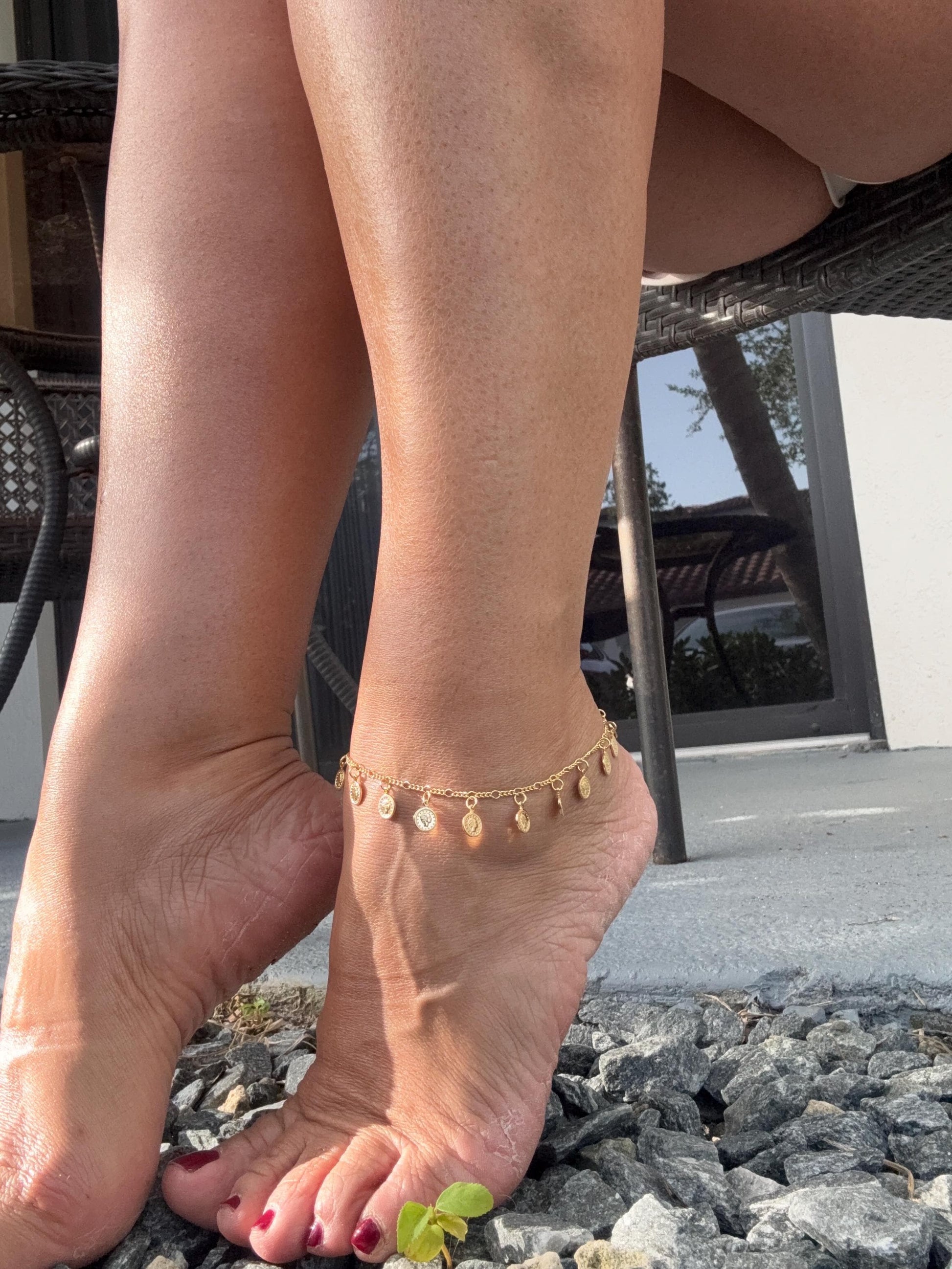 18k Gold Filled Charm Anklet featuring many Mini Medallion Charms, Coin Charm Ankle Bracelet