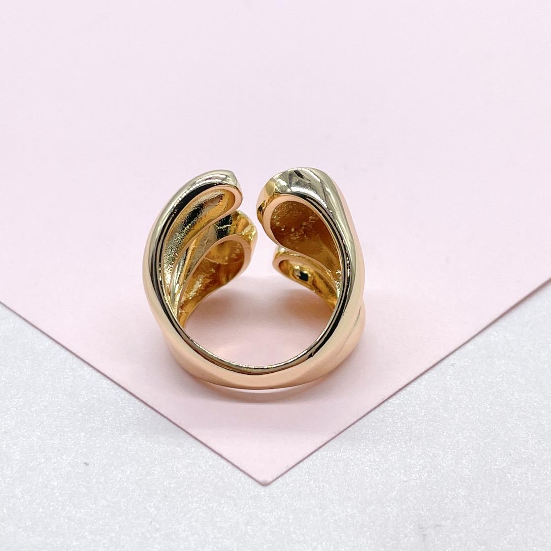 18k Gold-filled Adjustable 4-Way Wrap ring with CZ and Dome Ended Pattern