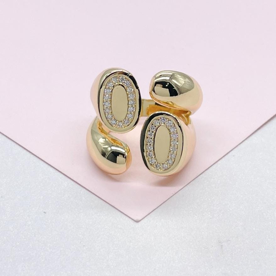 18k Gold-filled Adjustable 4-Way Wrap ring with CZ and Dome Ended Pattern