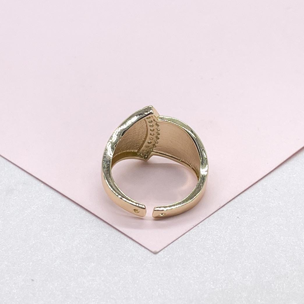 18k Gold Filled Half Patterned Ring with Round Cut CZ