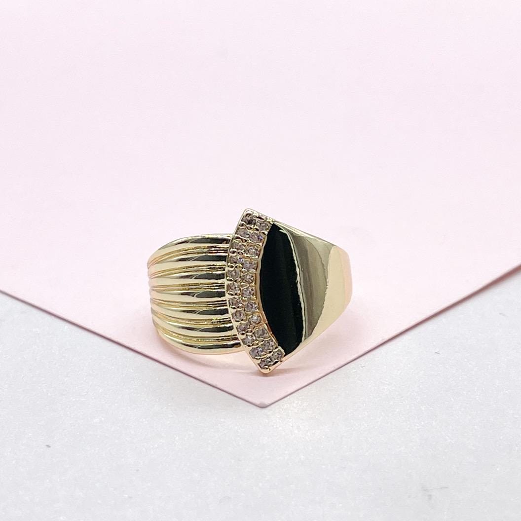 18k Gold Filled Half Patterned Ring with Round Cut CZ