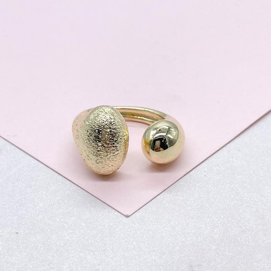 18k Gold-filled Adjustable Dual Ended Wrap Ring with Frosted Texture and Dome Ends