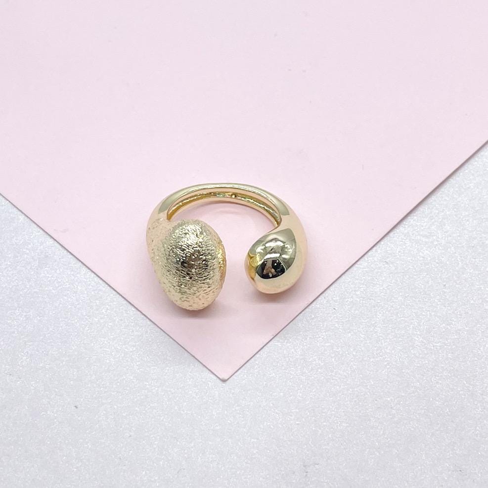 18k Gold-filled Adjustable Dual Ended Wrap Ring with Frosted Texture and Dome Ends