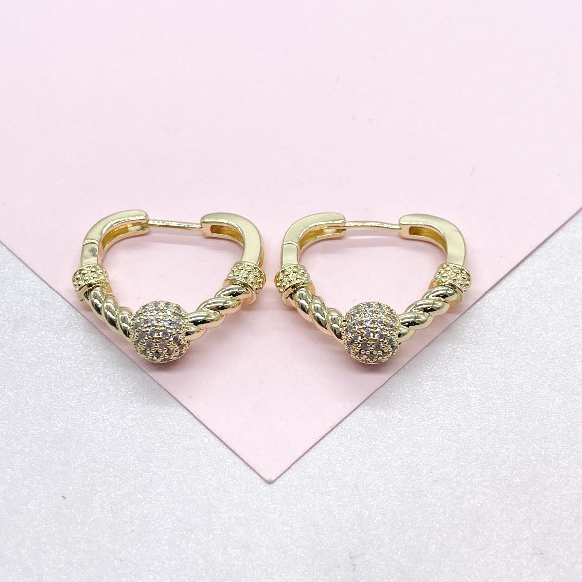 18k Gold Filled Triangle Hoop with Twisted and CZ Bead Ends