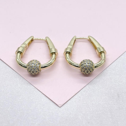 18k Gold Filled Smooth Triangle Hoop With CZ Bead Ends