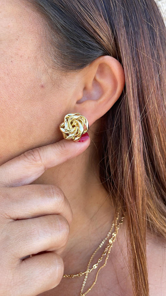 18k Gold Filled Textured Twist and Smooth Flower Shape Earrings