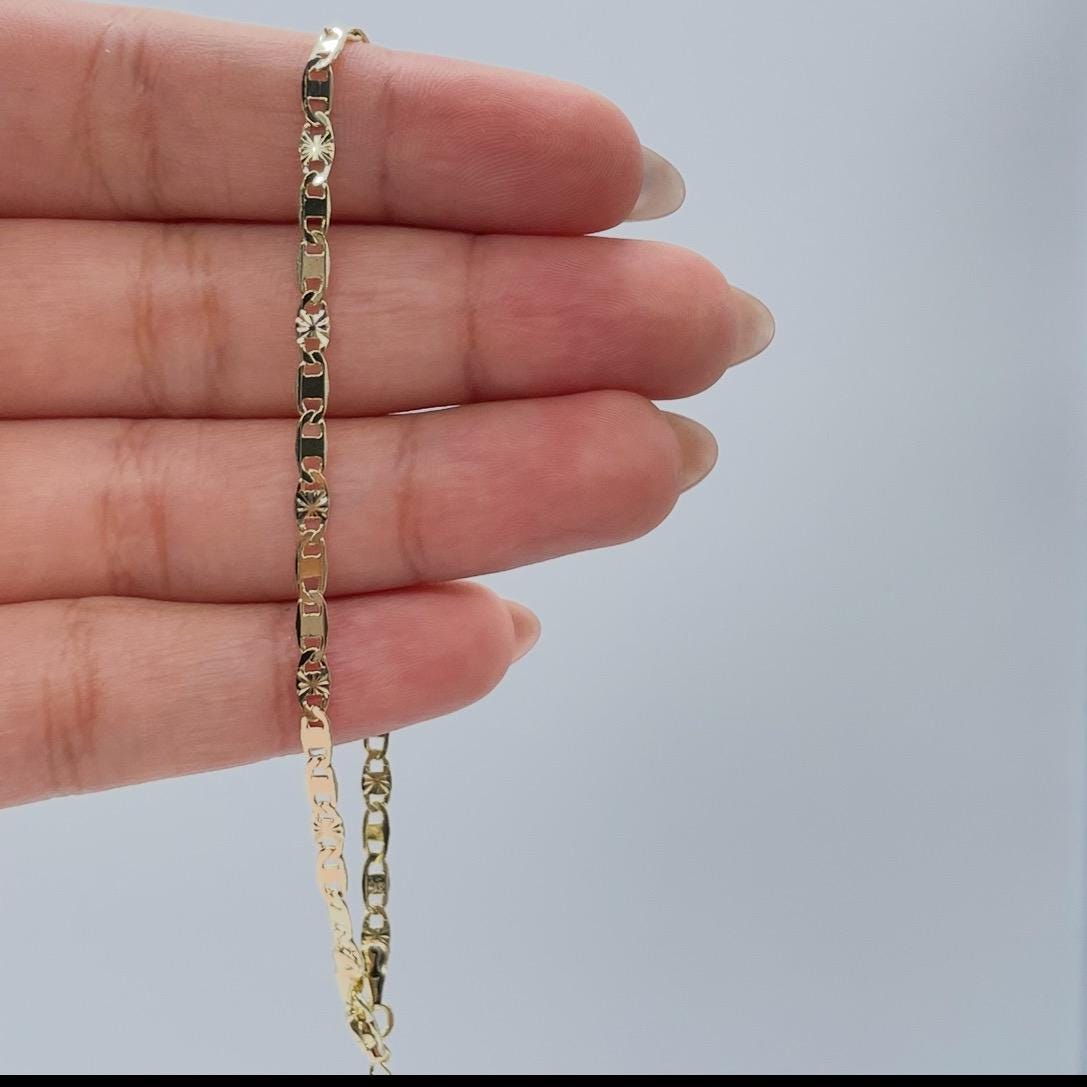 18k Gold Filled 3mm Mariner Link Anklet featuring Starburst Design