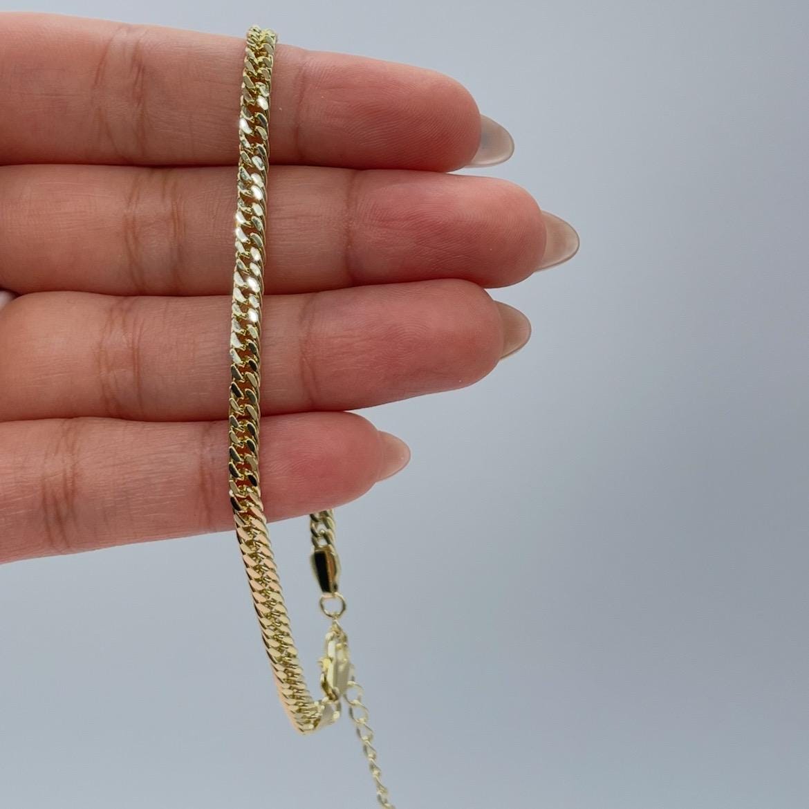 18k Gold Filled 4mm Double Cuban Link Anklet, Summer Time Anklet