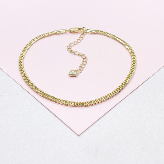 18k Gold Filled 3mm Double Cuban Link Anklet, Summer Time Anklet