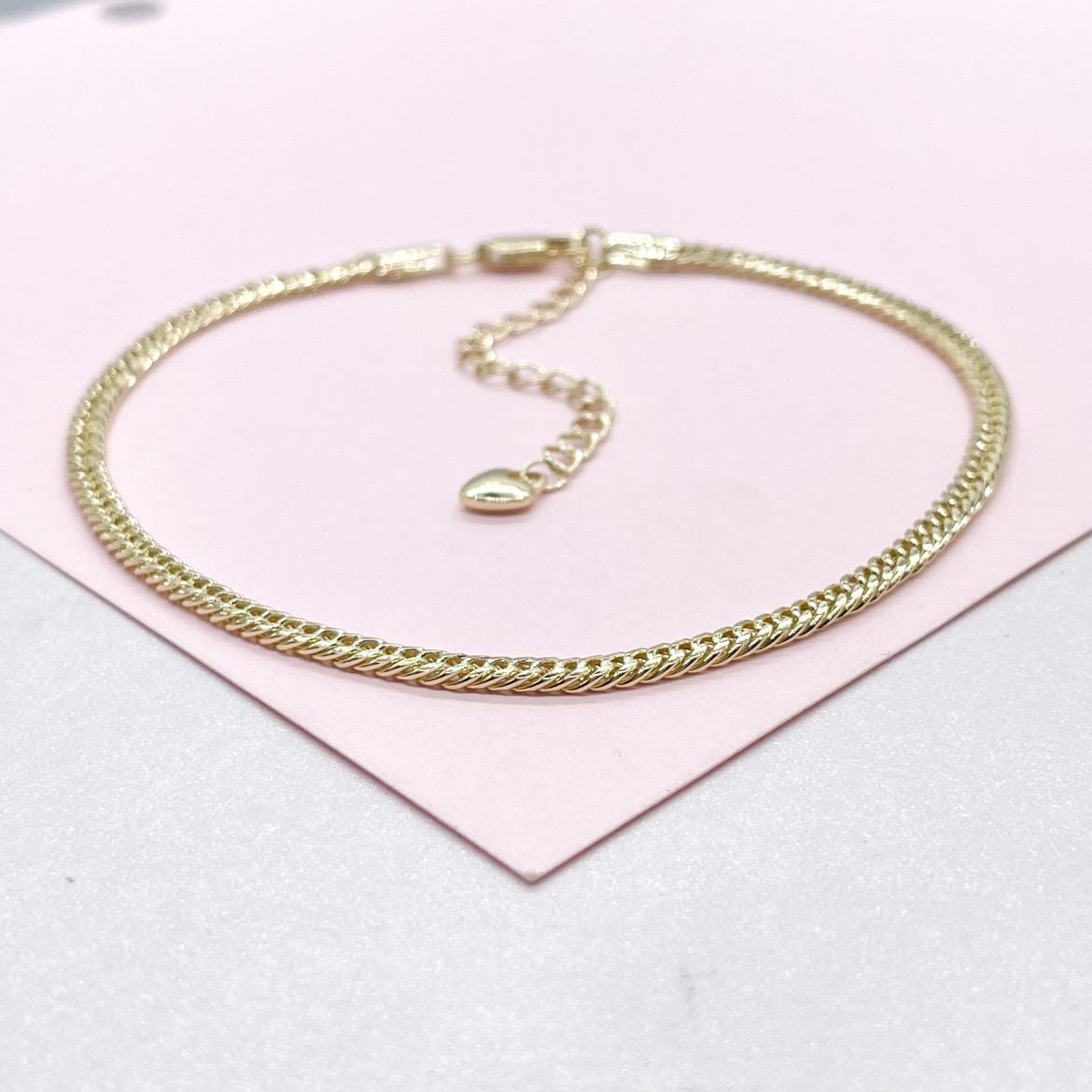 18k Gold Filled 3mm Double Cuban Link Anklet, Summer Time Anklet