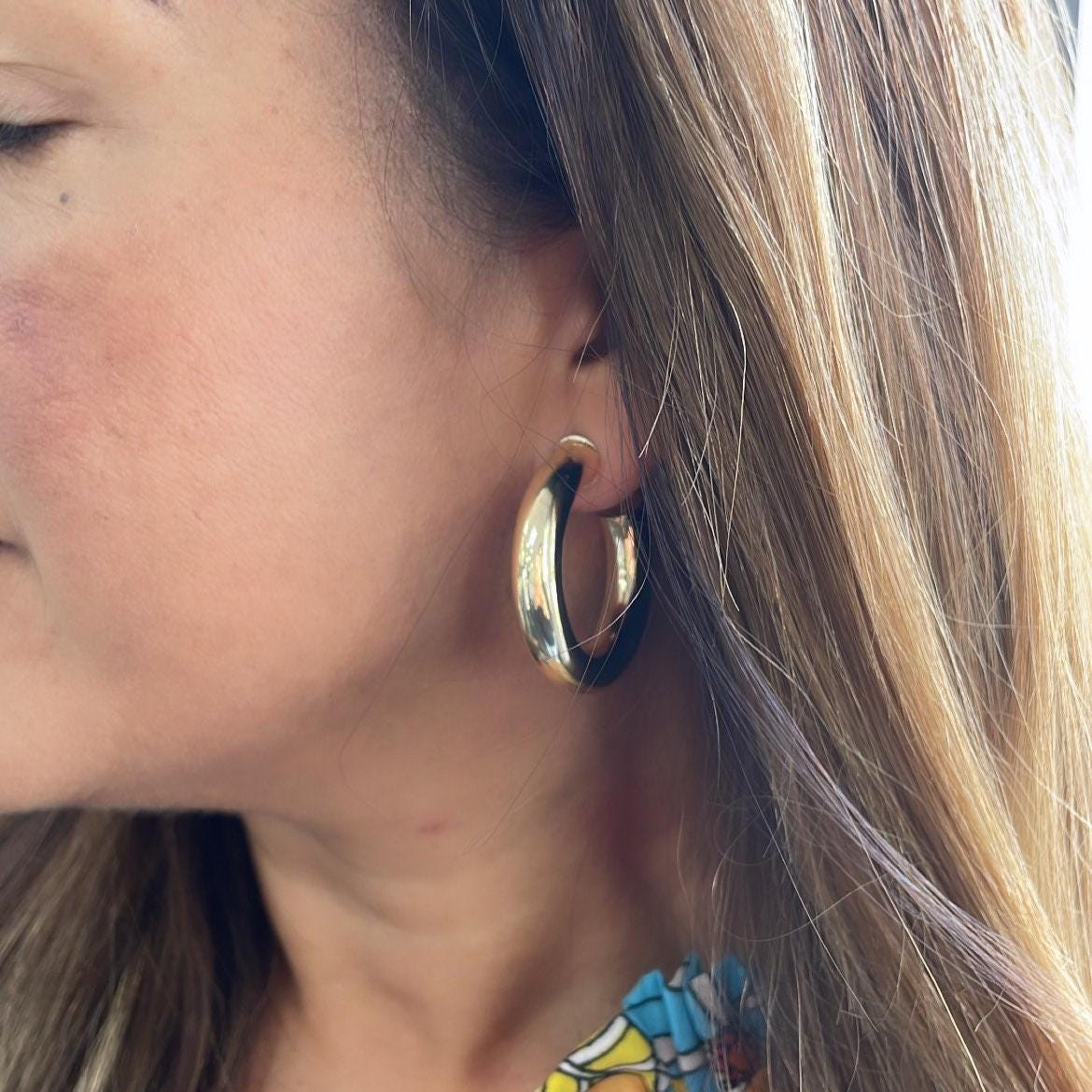 Thick 18k Gold Filled 7.5mm Smooth Open Hoops, Available in 2 Sizes