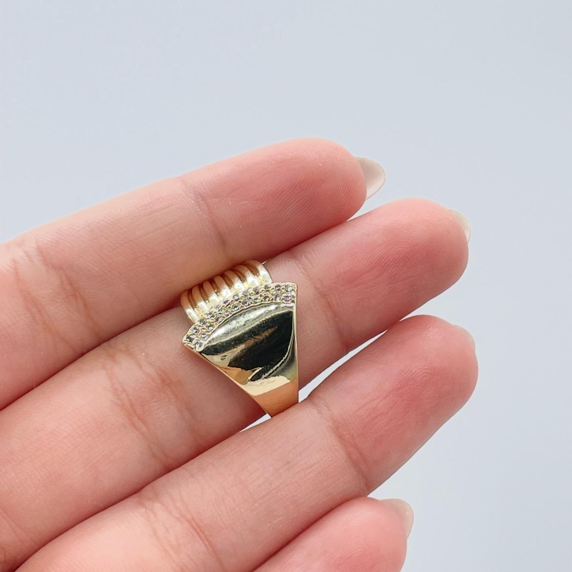 18k Gold Filled Half Patterned Ring with Round Cut CZ