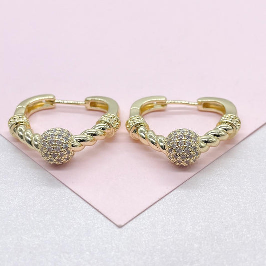 18k Gold Filled Triangle Hoop with Twisted and CZ Bead Ends