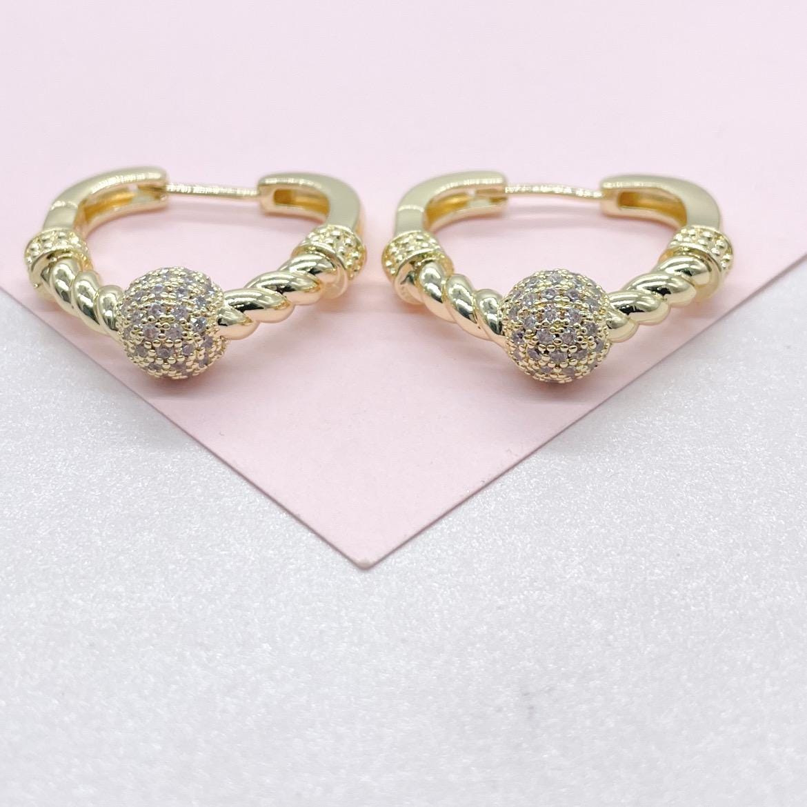 18k Gold Filled Triangle Hoop with Twisted and CZ Bead Ends