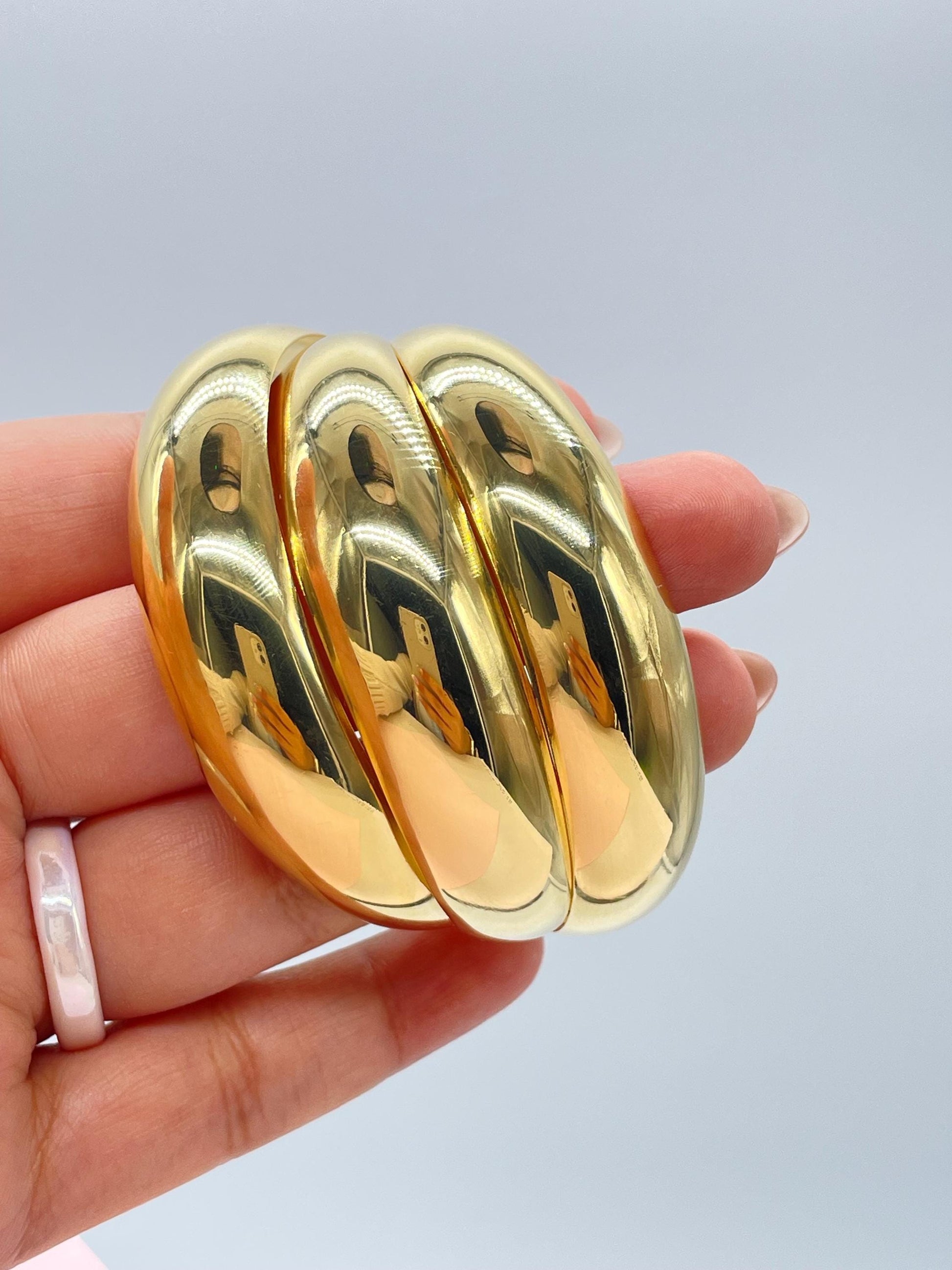18k Gold Filled Plain Triple Row Cuff Bracelet, Hollowed, Trending Now