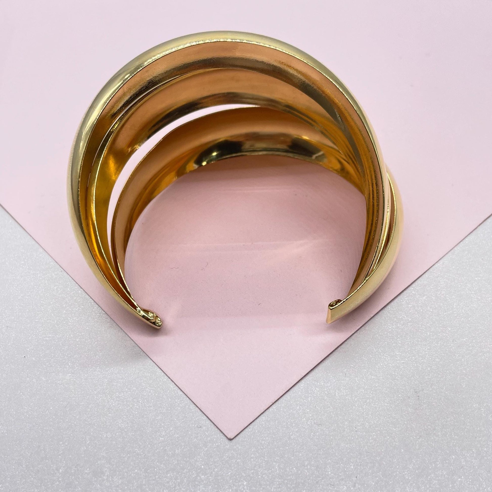 18k Gold Filled Plain Double Row Cuff Bracelet, Hollowed, Trending Now