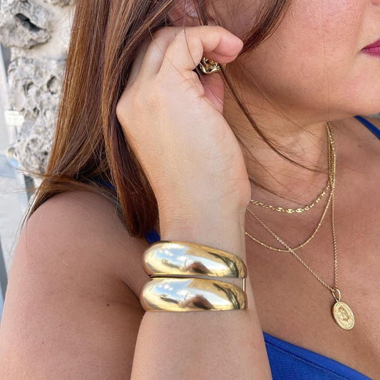 18k Gold Filled Plain Double Row Cuff Bracelet, Hollowed, Trending Now