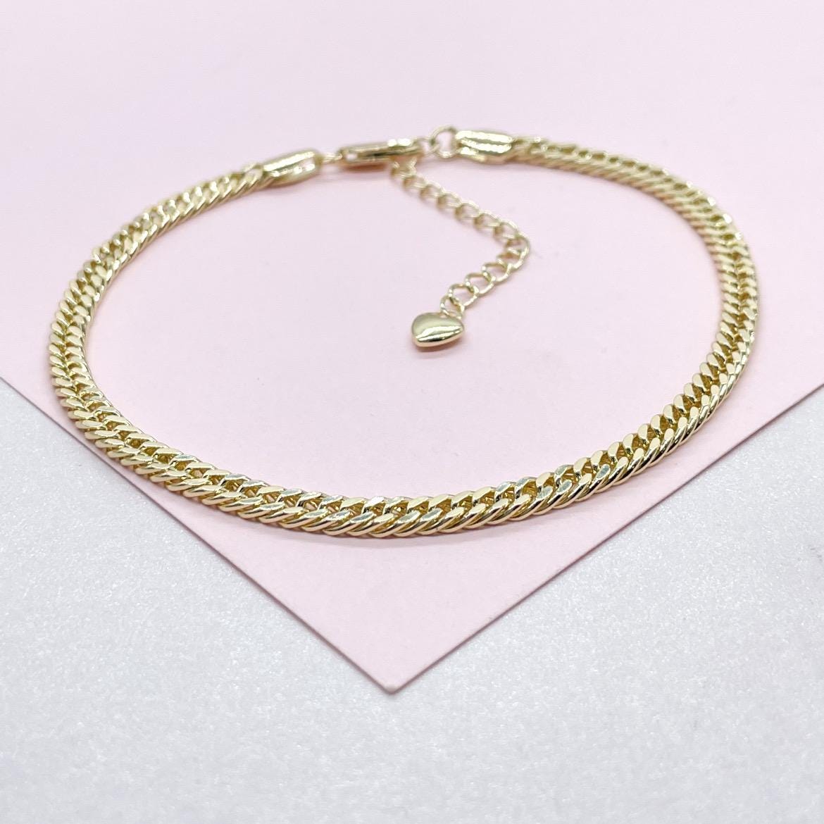 18k Gold Filled 4mm Double Cuban Link Anklet, Summer Time Anklet