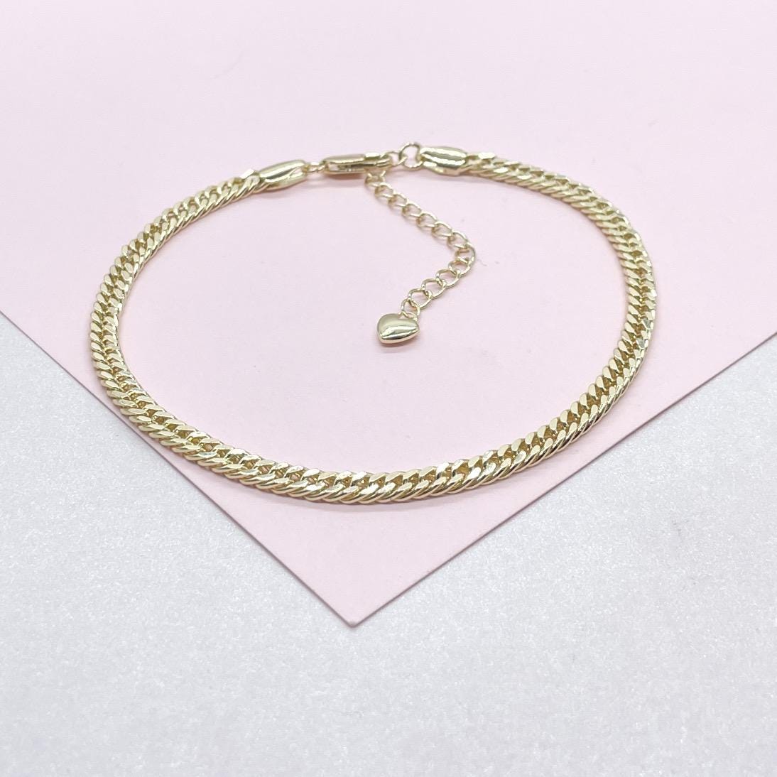 18k Gold Filled 4mm Double Cuban Link Anklet, Summer Time Anklet