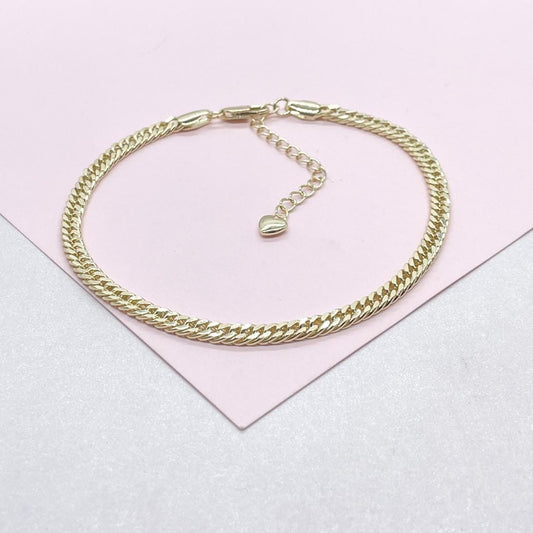 18k Gold Filled 4mm Double Cuban Link Anklet, Summer Time Anklet