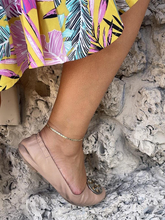 18k Gold Filled 3mm Mariner Link Anklet featuring Starburst Design