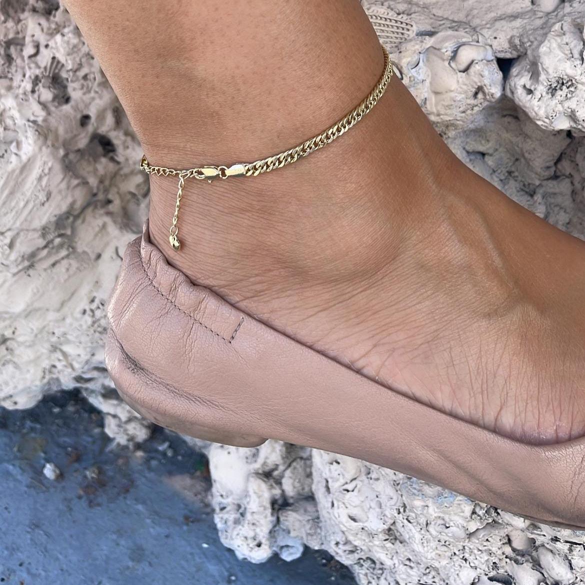 18k Gold Filled 4mm Double Cuban Link Anklet, Summer Time Anklet