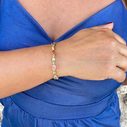 18k Gold Filled Oval Stone Charm Bracelet with 3 Stones