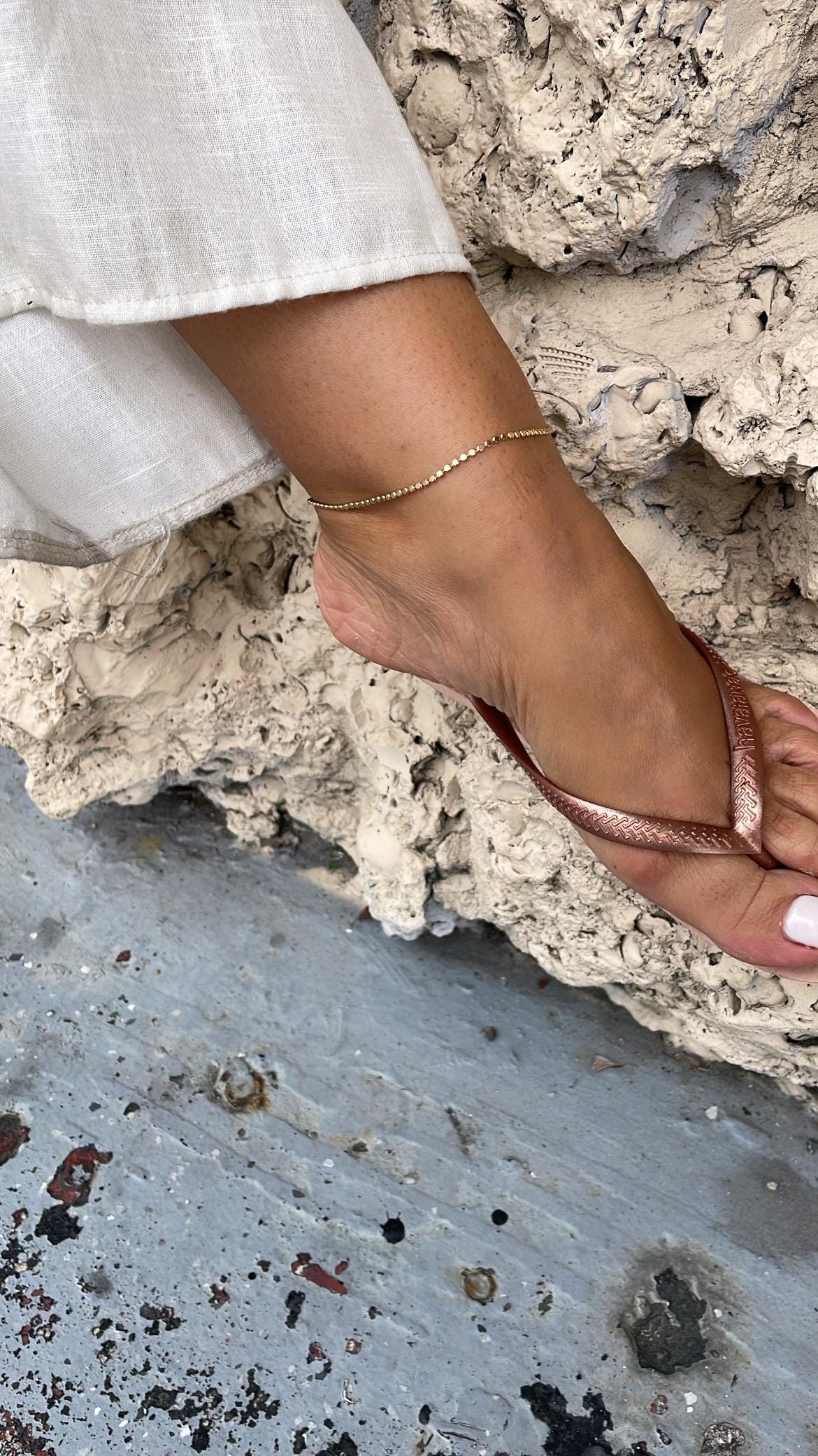 18k Gold Filled Flat Beaded Ankle Bracelet