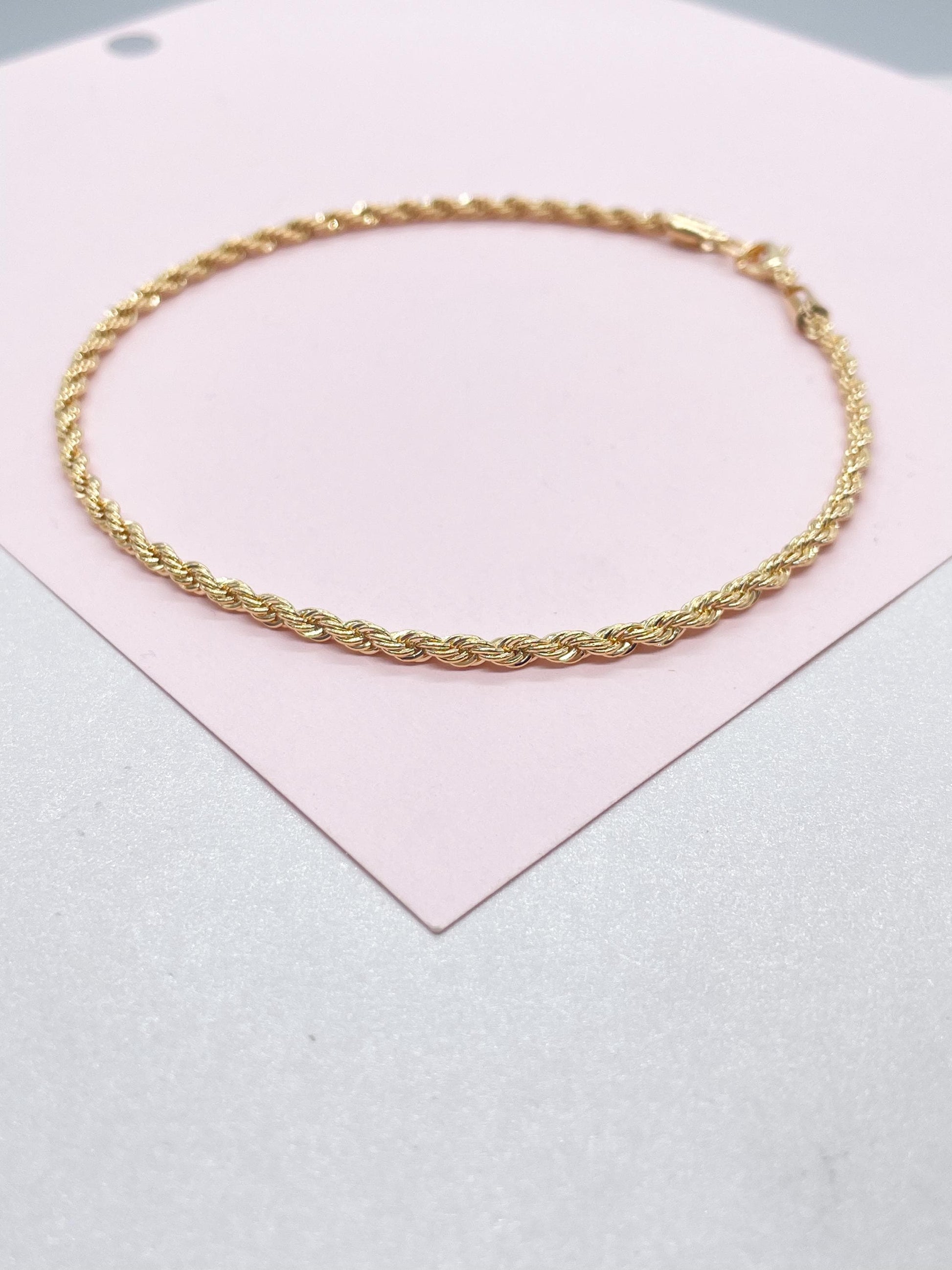 18k Gold Filled 3mm Rope Anklet Chain Design and Stylish Ankle Bracelet