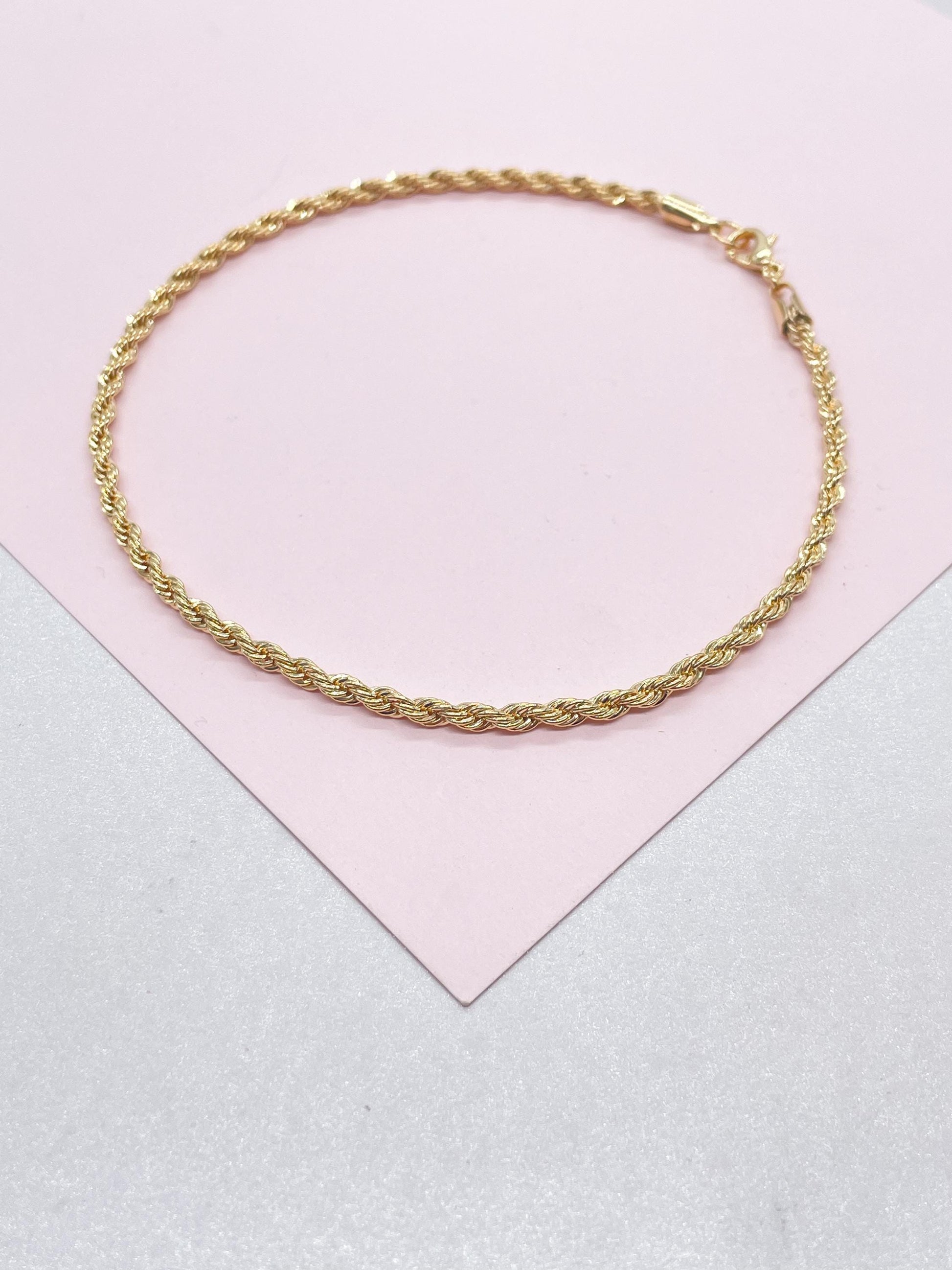 18k Gold Filled 3mm Rope Anklet Chain Design and Stylish Ankle Bracelet