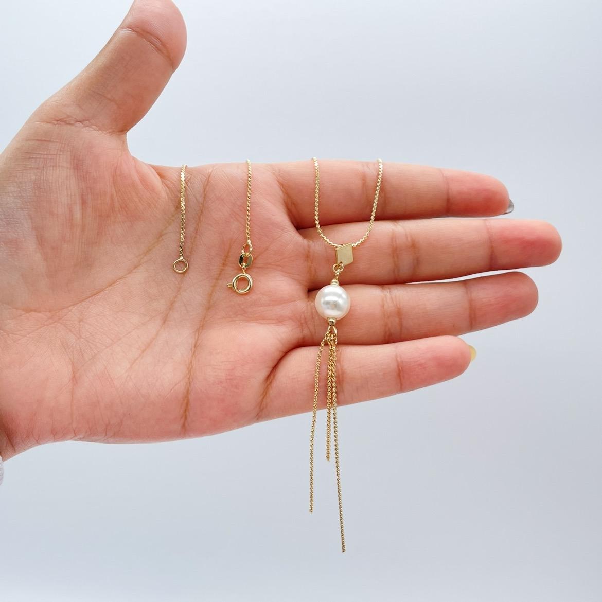 18k Gold Filled Serpent Link Necklace with Pearl Charm and Tassels Charm