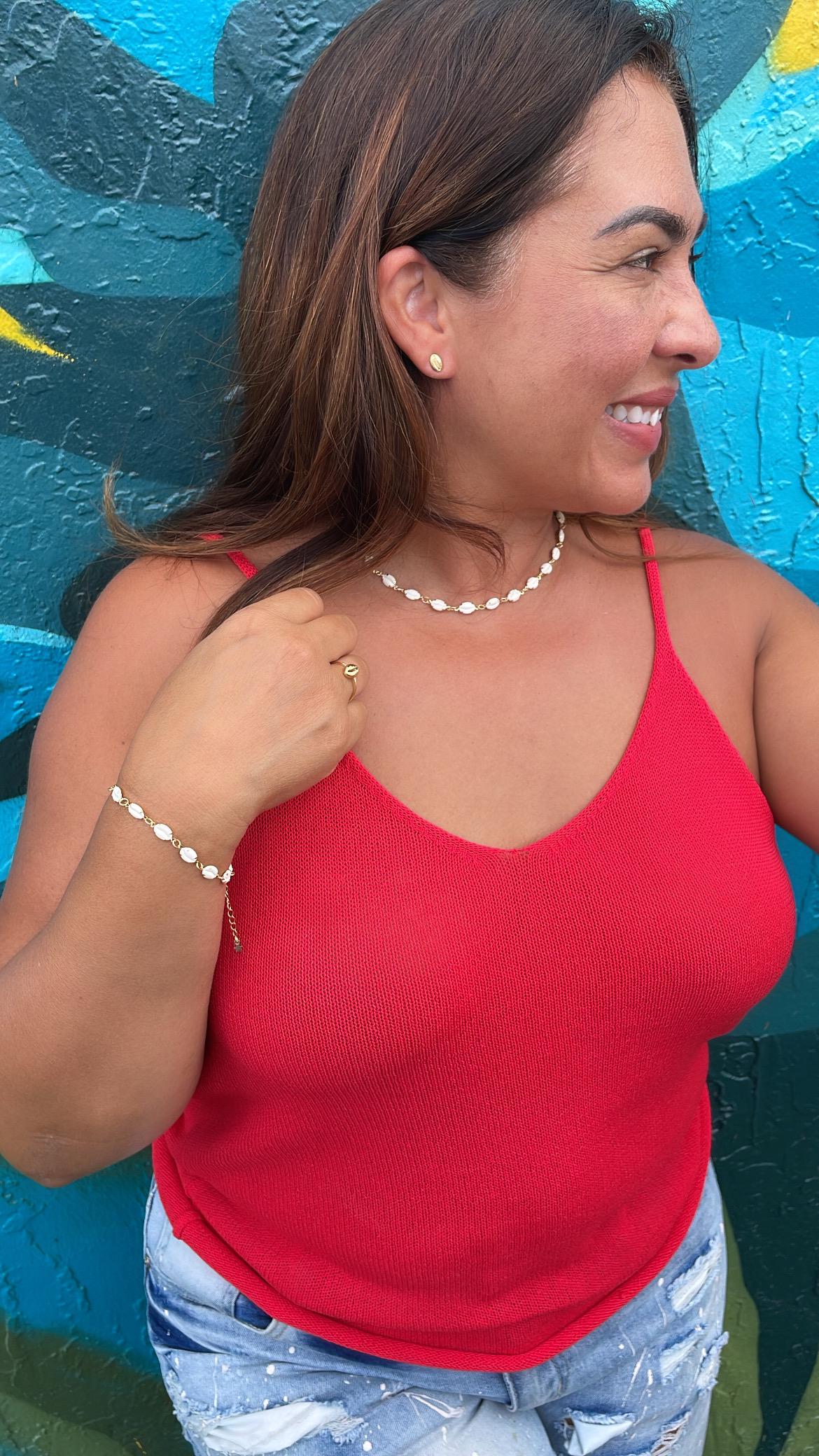 18k Gold Filled Dainty Choker Chain and Bracelet with Cowrie Puka Shell Charms