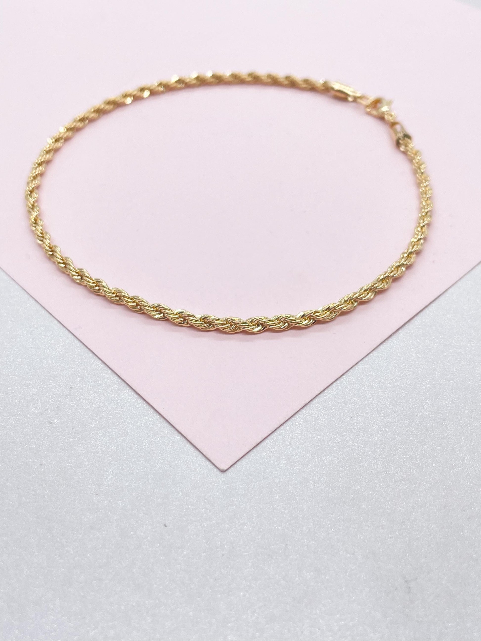 18k Gold Filled 3mm Rope Anklet Chain Design and Stylish Ankle Bracelet