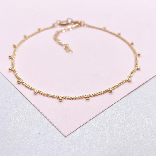 18k Gold Filled Curb Chain Satellite Anklet with Hanging Bead