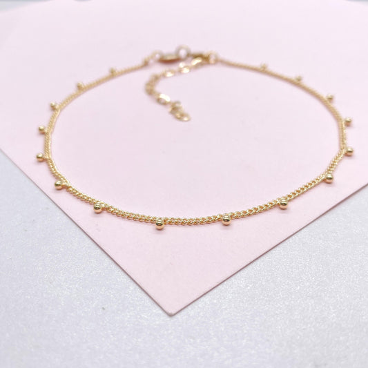 18k Gold Filled Curb Chain Satellite Anklet with Hanging Bead