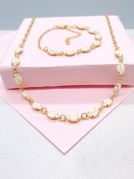 18k Gold Filled Dainty Choker Chain and Bracelet with Cowrie Puka Shell Charms