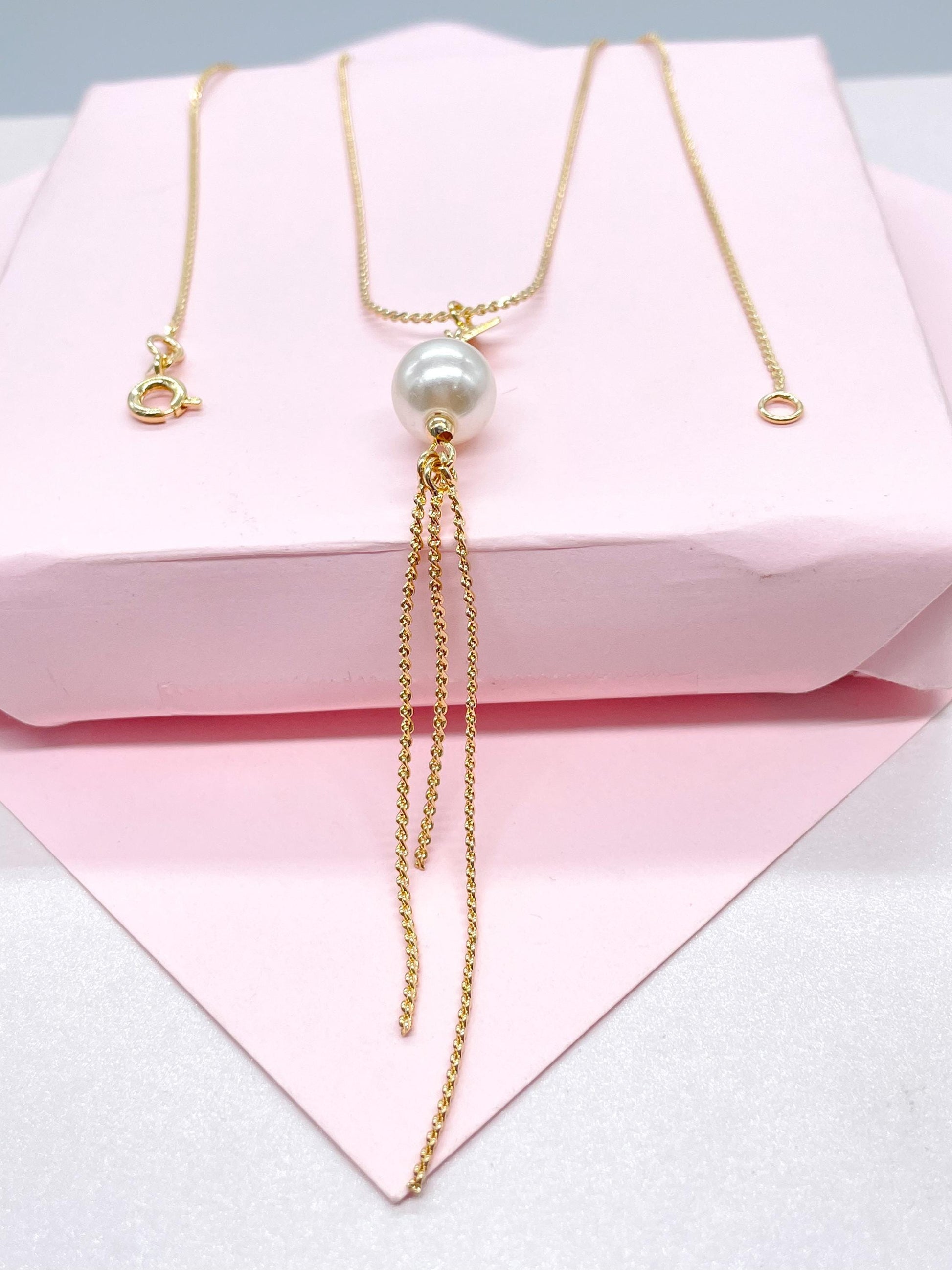 18k Gold Filled Serpent Link Necklace with Pearl Charm and Tassels Charm