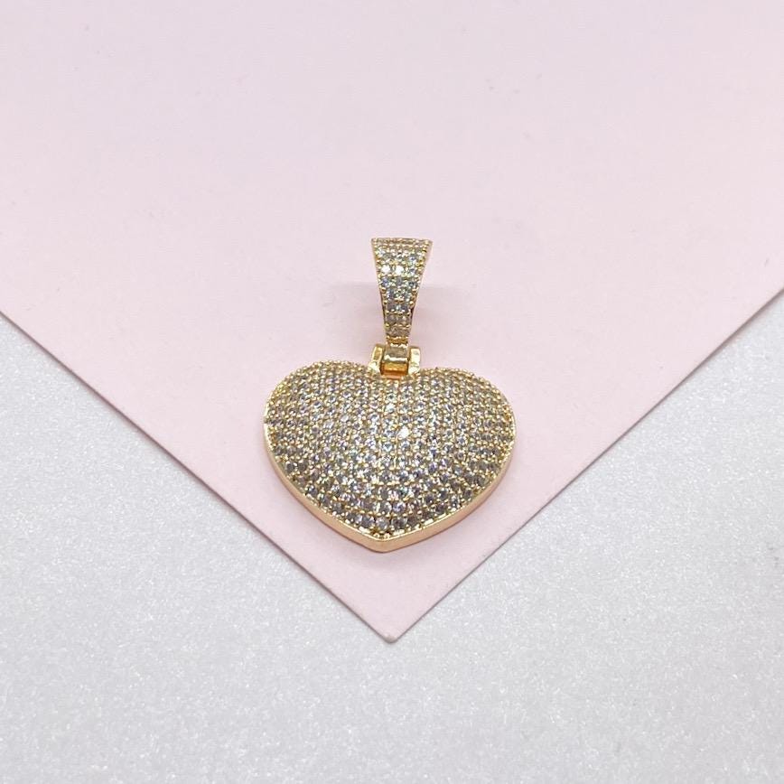 18k Gold Filled CZ Puffy Heart Pendant